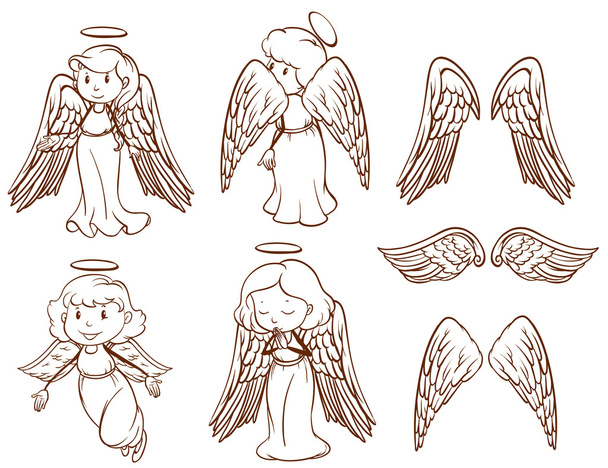 Esboços simples de anjos e suas asas
 - Vetor, Imagem