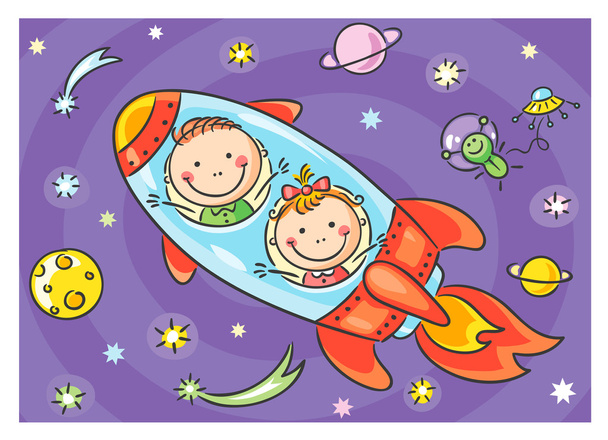 Kinder erkunden den Weltraum - Vektor, Bild