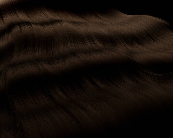 Detailní pohled na husté lesklé brunetky vlnité vlasy na tmavém pozadí - 3D vykreslení - Fotografie, Obrázek
