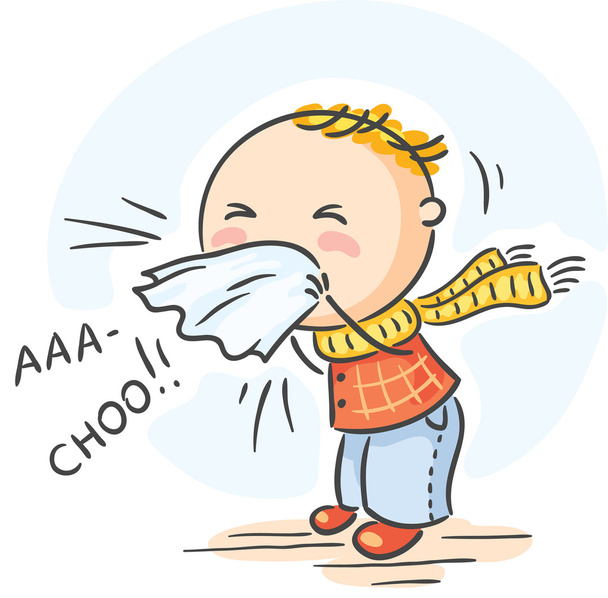 Child has got flu and is sneezing - Vector, Image