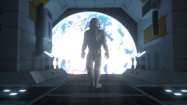 Astronaut in outer space. Futuristic astronaut concept. Alone astronaut in futuristic space ship - Materiał filmowy, wideo