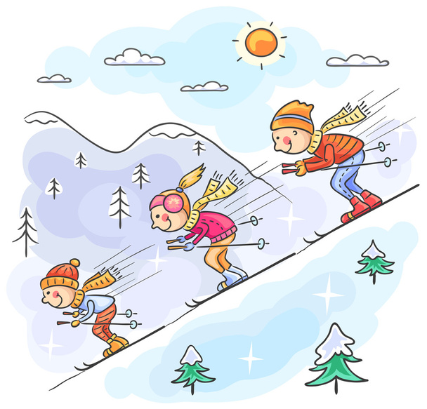 rodinné lyžování na horách dohromady - Vektor, obrázek