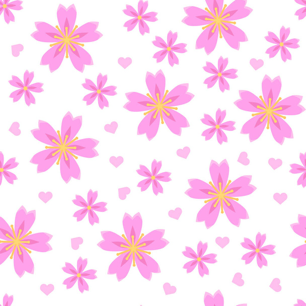Patrón sin costura flor Sakura. Impresión japonesa de cereza. Romántica primavera floral Ilustración en estilo plano de dibujos animados. - Vector, Imagen