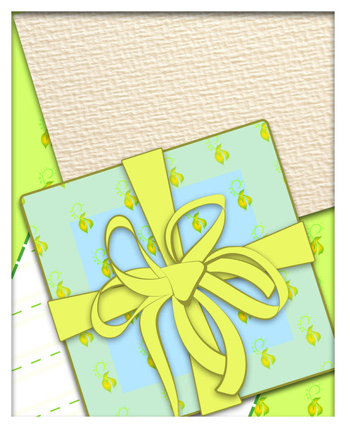 Postcard, banner. Digital flat drawing of a gift box. Bright packaging tied with a bow.For birthday, Easter, Valentine's Day, wedding.Without an inscription. - Foto, Imagem