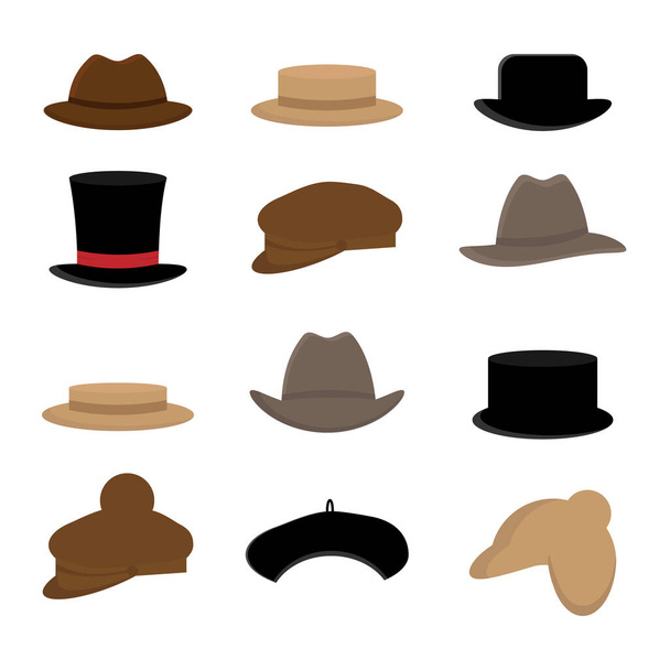 Collection of stylish men's hats of various types - Vektor, Bild