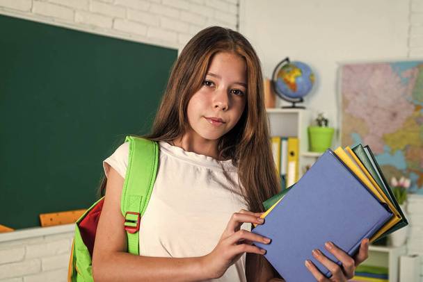 stylish teen schoolgirl studying homework during lesson education concept, literature - 写真・画像