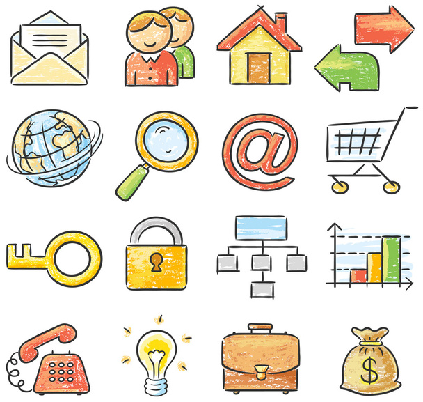 Hand-drawn web and business icons - Vector, Image