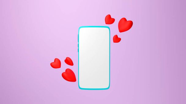 Illustration of cell phone in 3D, render for valentine's day - Foto, Imagen