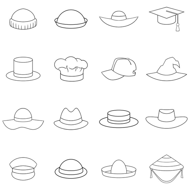 Hat cap icon set outline - Vector, Imagen