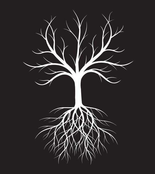 Shape of white Tree with Roots. Vector outline Illustration. Plant in Garden. - Διάνυσμα, εικόνα