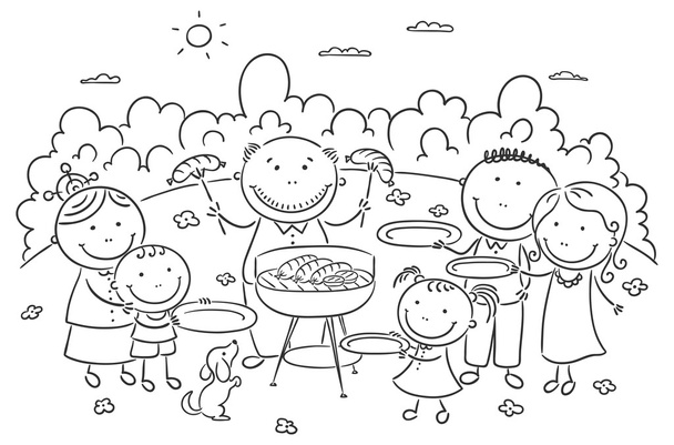 Familiar teniendo picnic al aire libre
 - Vector, imagen