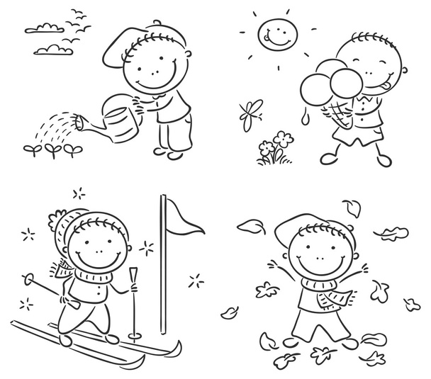 Boy's activities during the four seasons - Vector, Image
