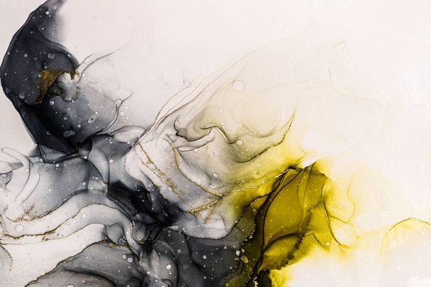 Abstract bright color fluid background, hand drawn alcohol painting with golden streaks, liquid ink technique texture for high resolution backdrop design - 写真・画像