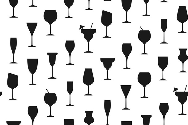 Nahtloses Muster mit schwarzen Gläsern mit Cocktail - Vektor, Bild