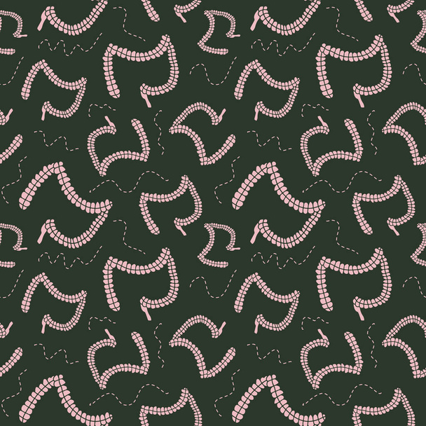 Bowel texture repeating pattern for gastroenterologist background. Fun gut shaped doodles, internal organs wallpaper - Vector, Image