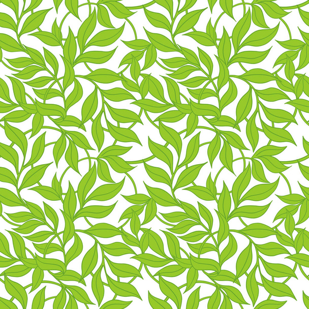 Seamless pattern of green creeping shoots. Hanging leaves of tradescantia, landscaping. Vector drawing for wallpaper, covers, packaging paper. Green ivy. - ベクター画像
