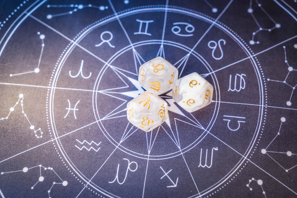 Zodiac horoscope with divination dice - Zdjęcie, obraz