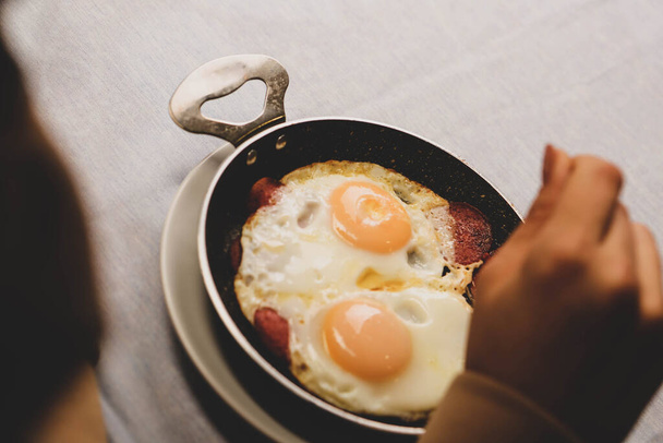 Delicious scrambled egg on the table  - Valokuva, kuva