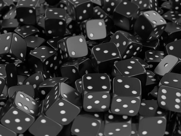 Background formed by black dices. 3d illustration. - Photo, image