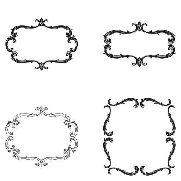 Border and Frame with baroque style. Ornament elements for your design. Black and white color. Floral engraving decoration for postcards or invitations for social media. - Vektor, kép