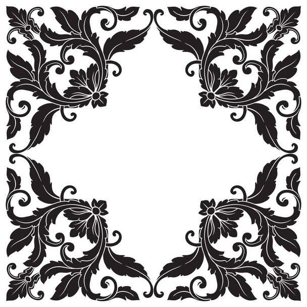 Border and Frame with baroque style. Ornament elements for your design. Black and white color. Floral engraving decoration for postcards or invitations for social media. - Vektori, kuva