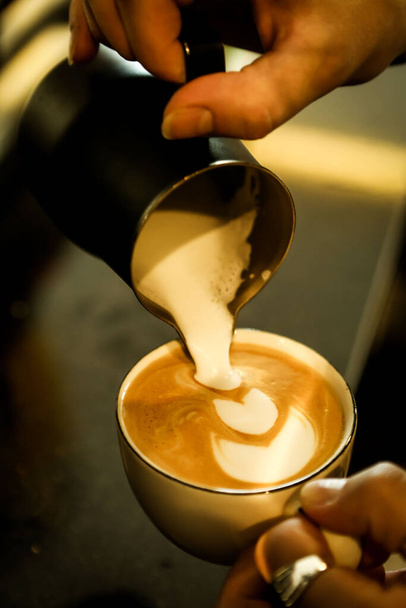 barista brewing coffee in the coffee room - Фото, изображение