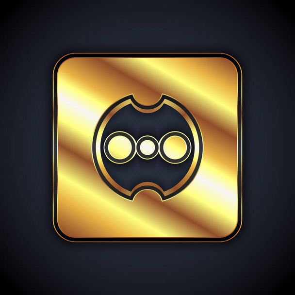 Gold Electrical outlet icon isolated on black background. Power socket. Rosette symbol. Vector - Вектор,изображение