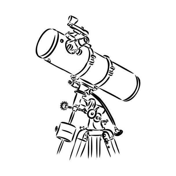 Apparecchiatura astronomica Telescopio Vettore monocromatico. Telescopio permanente per esplorare e osservare la galassia e il cosmo. Dispositivo ottico di scoperta progettato in stile retrò Illustrazione in bianco e nero
 - Vettoriali, immagini