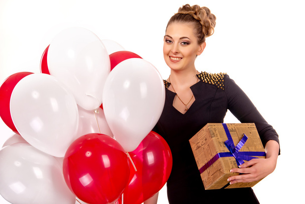 Young happy woman with a gift - Foto, Imagen