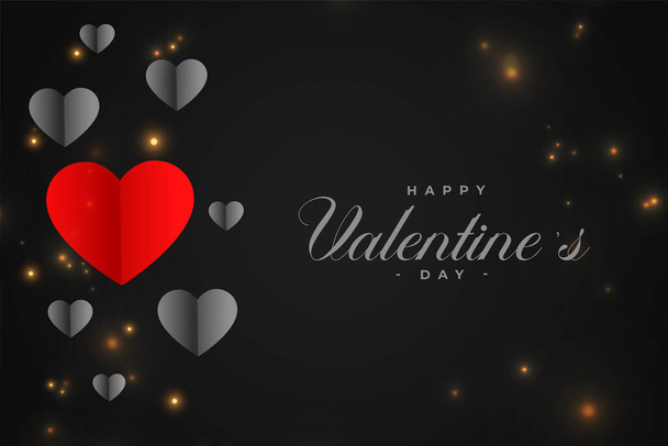 black valentines day card with red heart design - Вектор,изображение