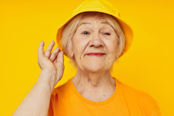 smiling elderly woman posing face grimace joy isolated background - Photo, Image