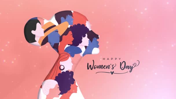 Ευτυχισμένη διεθνής ημέρα των γυναικών (Kokusai ημέρα josei). Ευχετήρια κάρτα Ταχυδρομική κάρτα στις 8 Μαρτίου. Ευτυχής kvinnors dag γυναίκες ημέρα κορίτσι δύναμη animation σε 4k. Felice Giorno delle Donne - animation αποθέματος εκστρατείας  - Πλάνα, βίντεο