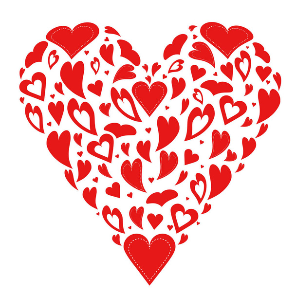 vector illustration of a heart consisting of many small red hearts. The theme of love, online dating and Valentine's day. Isolated on a white background - Διάνυσμα, εικόνα