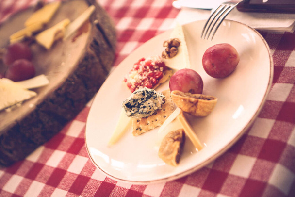 Peynir tabağı, gurme şarap ve peynir tabağı. - Fotoğraf, Görsel