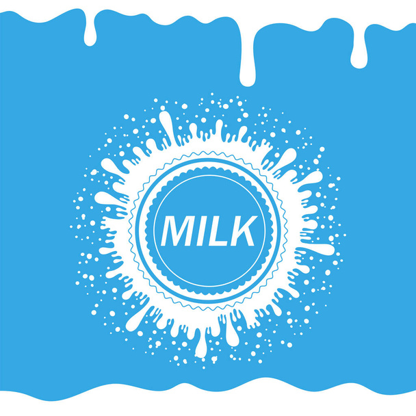 Pouring Milk Splash on Blue Background. White Creamy Liquid Drops. Fresh Farm Milky Flow Drink. Minimalist Poster. - Photo, Image