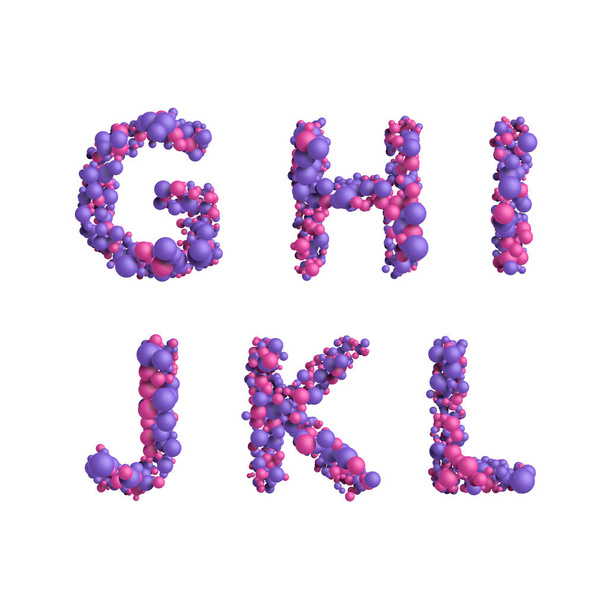3d alphabet, letters made of multicolored little spheres, G H I JK L - Foto, imagen