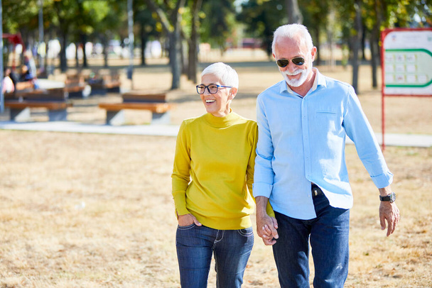 casal sênior feliz idosos amor juntos alegre sorrindo retrato segurando as mãos mulher aposentadoria homem - Foto, Imagem