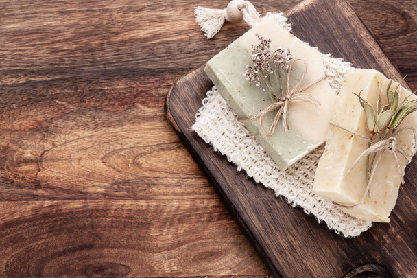 Natural handmade soap. Organic soap bars with plants extracts. - Foto, imagen