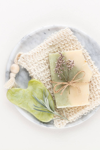 Natural handmade soap. Organic soap bars with plants extracts. - Foto, afbeelding