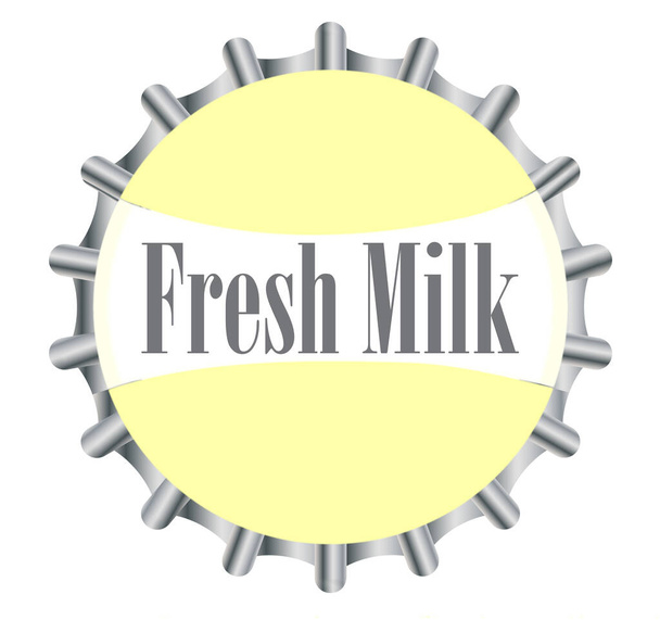 Kovová láhev čerstvého mléka víčko s bílým a žlutým pozadím - Vektor, obrázek