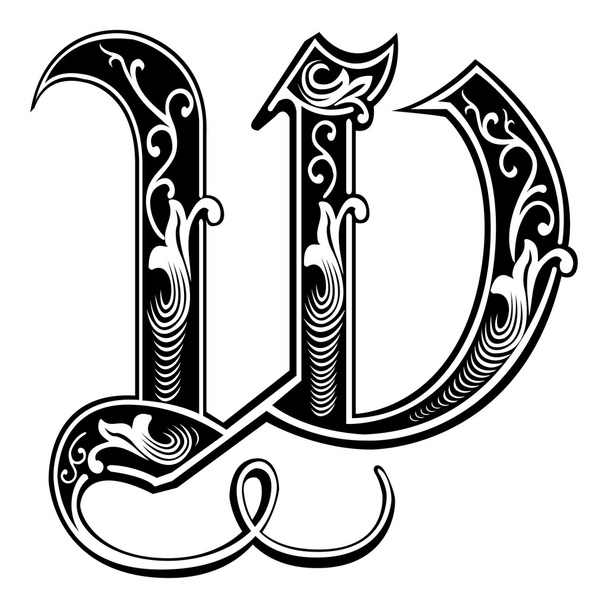 Beautiful decoration English alphabets, Gothic style, letter W - Vector, Image
