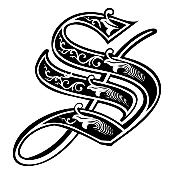Hermosa decoración alfabetos ingleses, estilo gótico, letra S
 - Vector, imagen