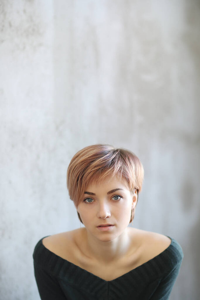 Lifestyle. Woman with short hairstyle - 写真・画像