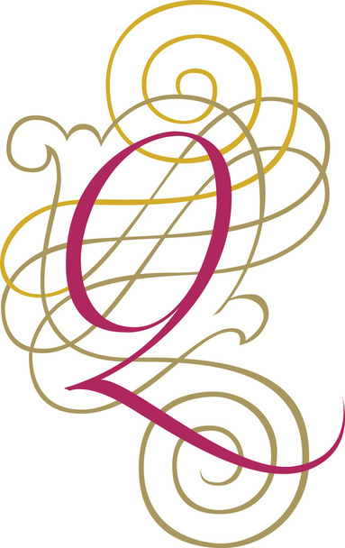 Каллиграфические английские алфавиты, модные и стильные буквы Q
 - Вектор,изображение