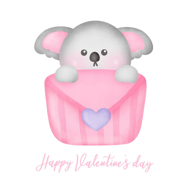  Valentine's day with cute koala greeting card in watercolor style. - Vector, imagen