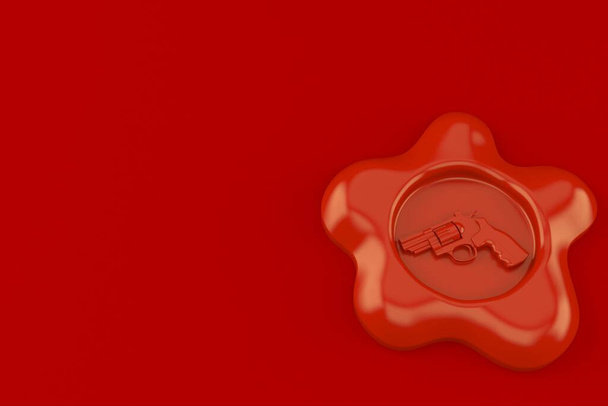 Gun rubber stamp isolated on red background. 3d illustration - Photo, Image