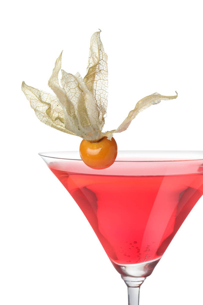 Refreshing cocktail decorated with physalis fruit on white background - 写真・画像