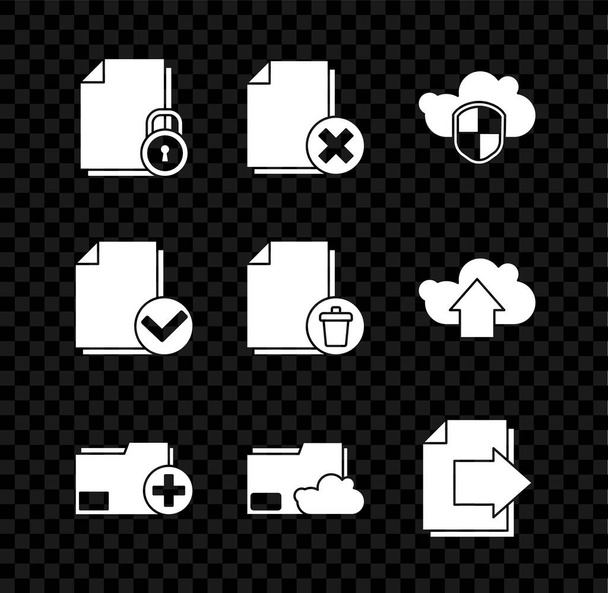 Set Document and lock, Delete file document, Cloud shield, Add new folder, storage text, Next page arrow, check mark and icon. Vector - Vektor, obrázek
