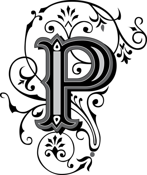 Beautifully decorated English alphabets, letter P - Vector, imagen