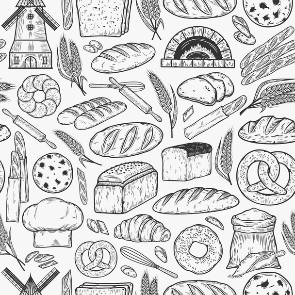 Vector bakkerij naadloos patroon, gebakken goederen pictogrammen - Vector, afbeelding